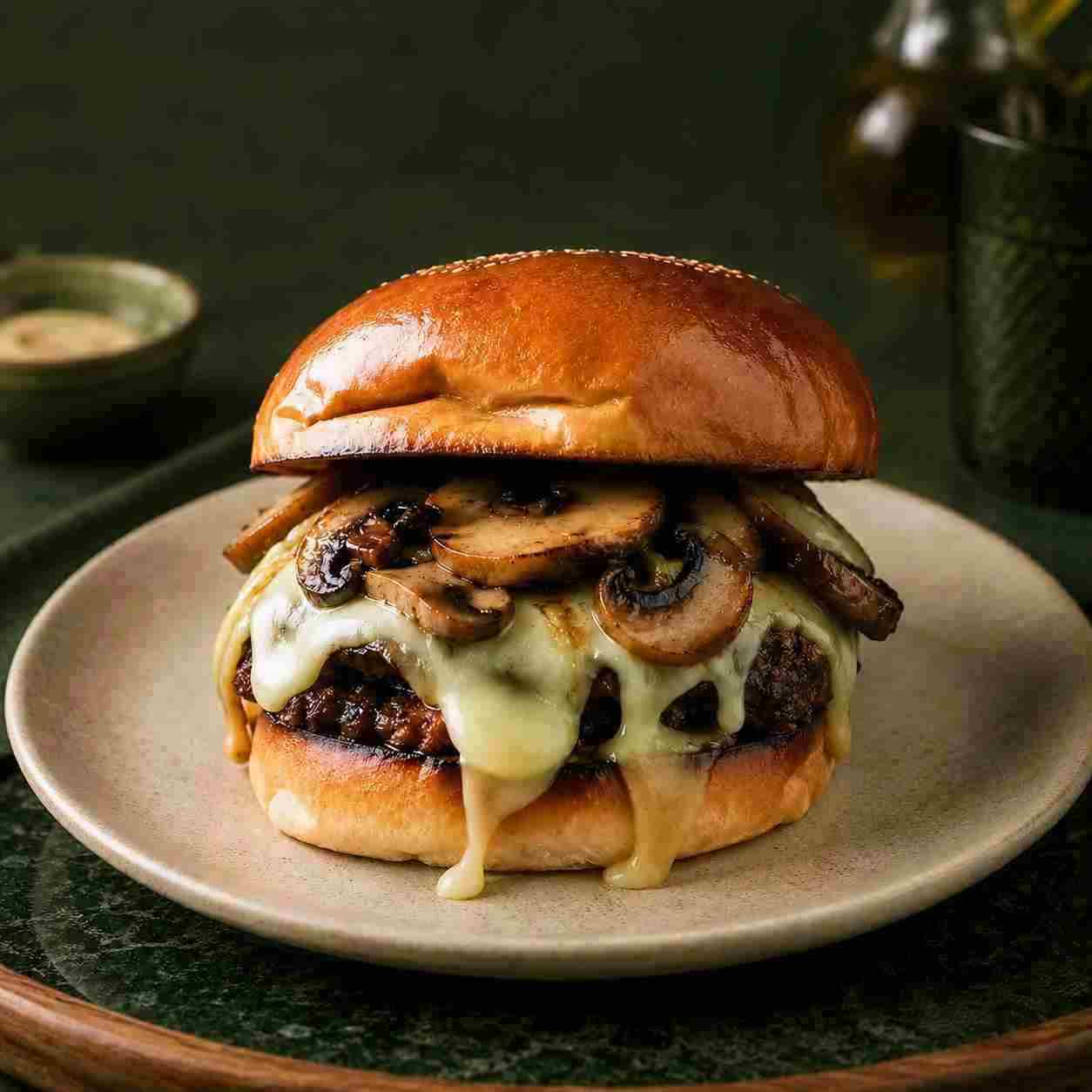 MUSHROOM SWISS BURGER — BURGERS